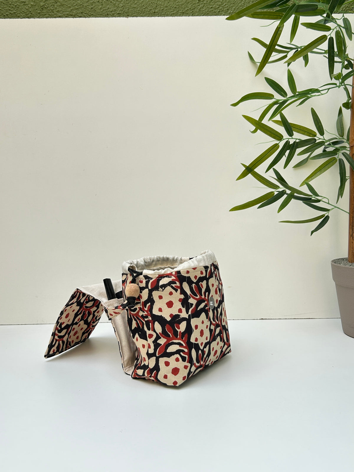 Combo of  Mini Karrier Makeup Pouch + Toiletory Pouch + Sunglass Cover - Terracotta Bloom | Handmade Cotton Pouches