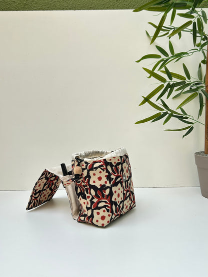 Combo of  Mini Karrier Makeup Pouch + Toiletory Pouch + Sunglass Cover - Terracotta Bloom | Handmade Cotton Pouches