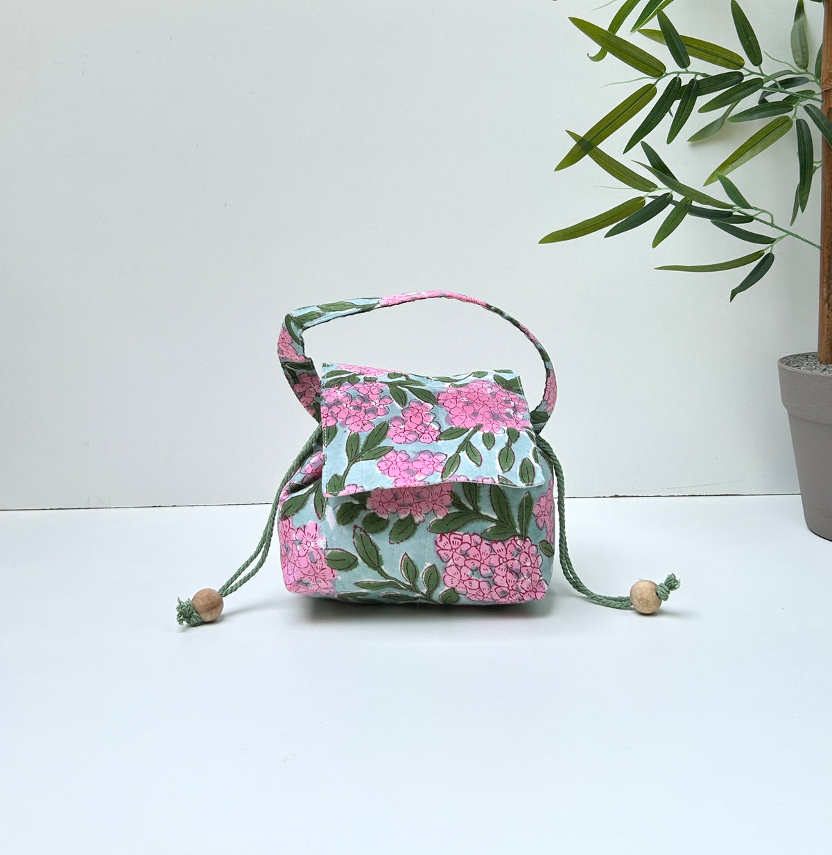 Combo of  Mini Karrier Makeup Pouch + Toiletory Pouch + Sunglass Cover - Pink Meadow | Handmade Cotton Pouches