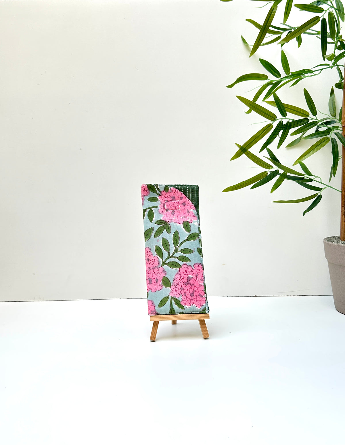 Combo of  Mini Karrier Makeup Pouch + Toiletory Pouch + Sunglass Cover - Pink Meadow | Handmade Cotton Pouches