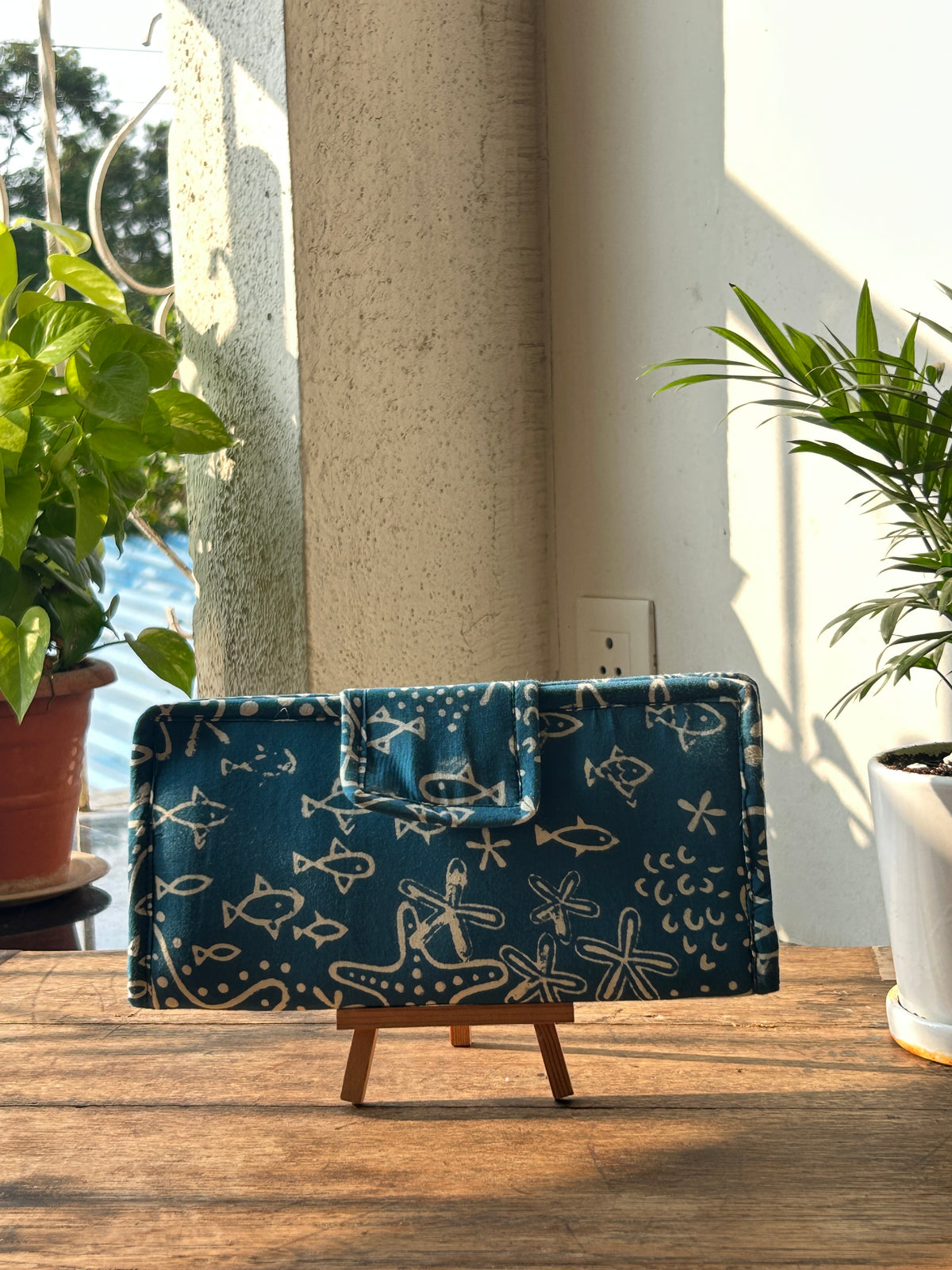 Combo of  Mini Karrier Makeup Pouch + Toiletory Pouch + Sunglass Cover + Dou  pocket Pouch - Sea Doodle | Handmade Cotton Pouches (Copy)