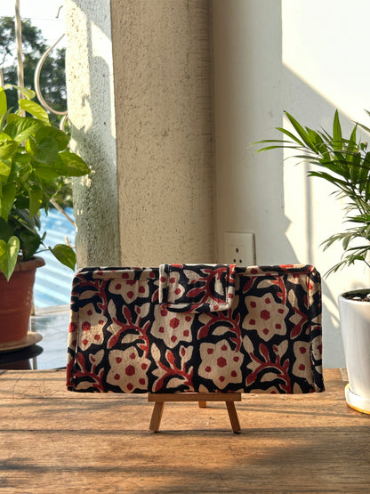 Combo of  Mini Karrier Makeup Pouch + Toiletory Pouch + Sunglass Cover - Terracotta Bloom | Handmade Cotton Pouches