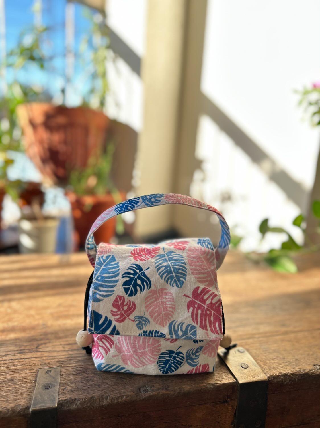 Blue & Pink Leaf Mini Karrier Makeup Pouch