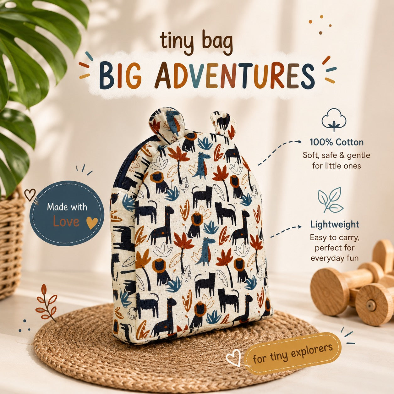 Animal Trails Safari Toddler Backpack | Kids School & Daycare Bag