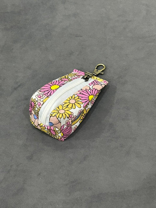 Pink Yellow Floral Keychain Pouch