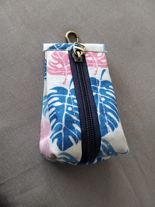 Tropical Bliss Keychain Pouch(Blue Pink Leaf)