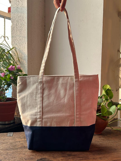 Canvas Tote Bag - Navy Blue Suede