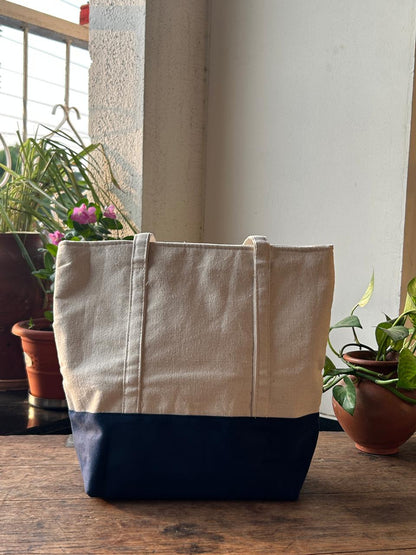 Canvas Tote Bag - Navy Blue Suede