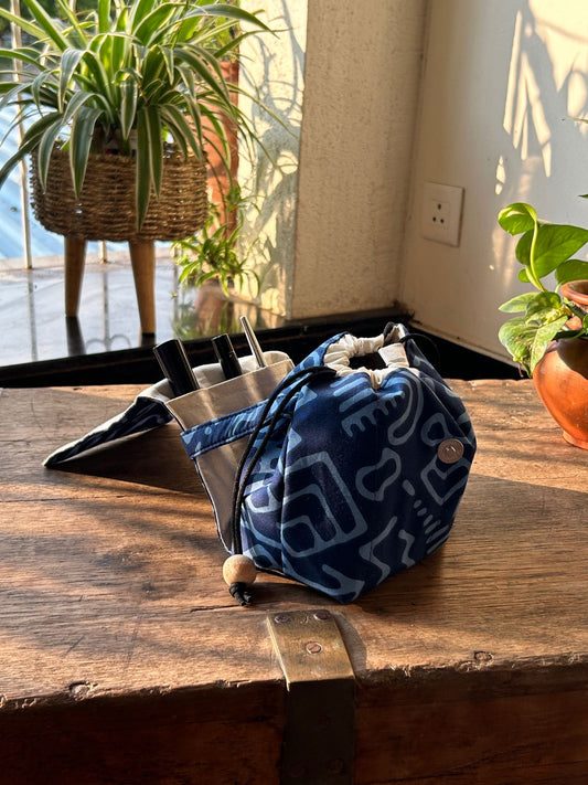 Indigo Cotton Mini Karrier Makeup Pouch