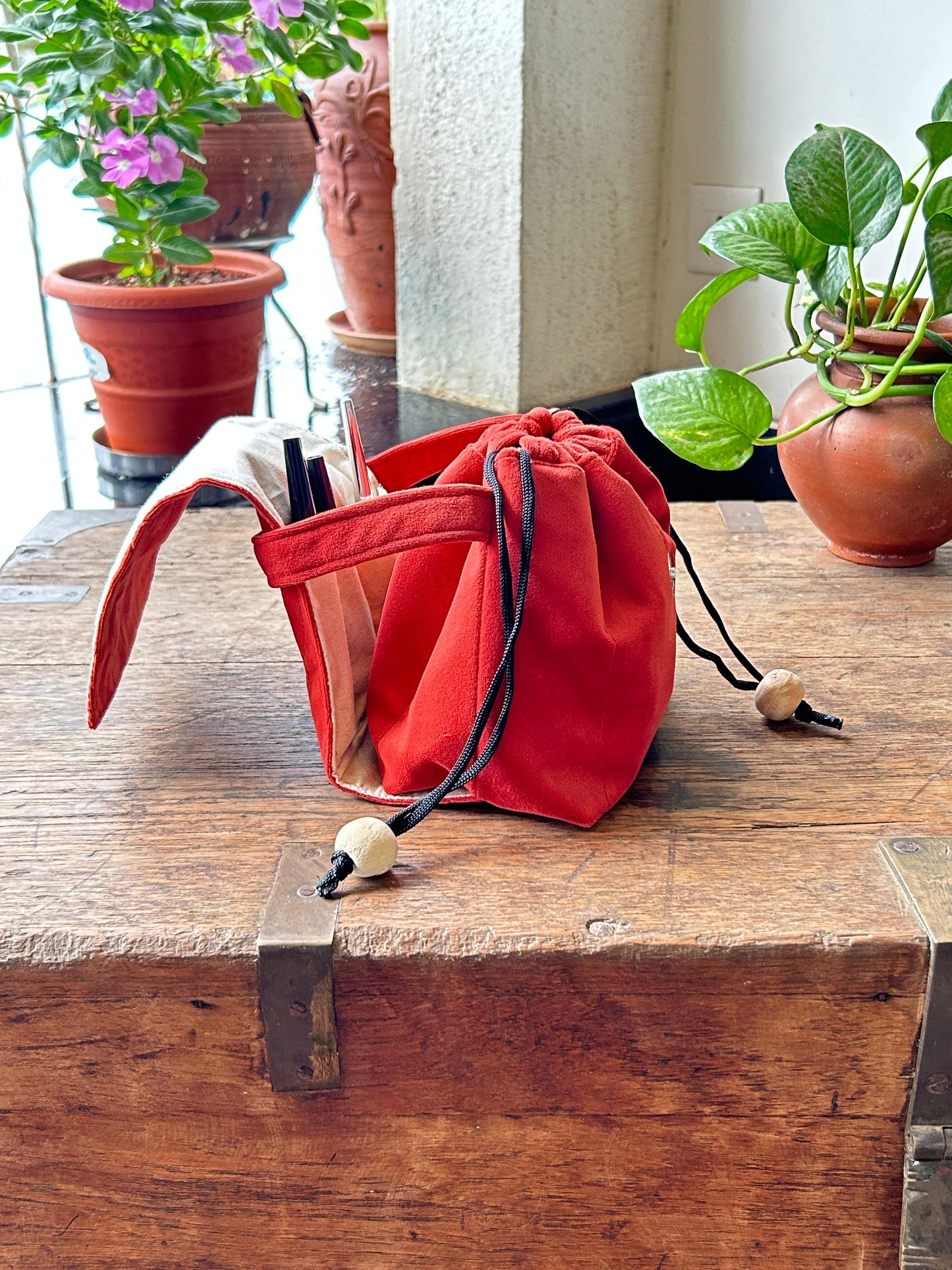 Coral Suede Mini Karrier Makeup Pouch