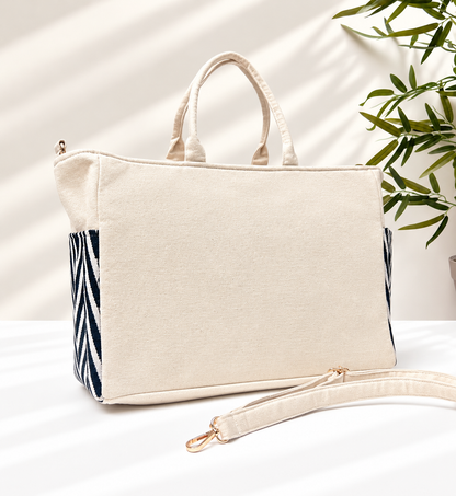 Work-to-Weekend Tote Bag – Laptop Tote for Women | White - Black Rhythm