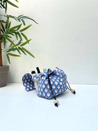 Blue Meadow Cotton Mini Karrier Makeup Pouch