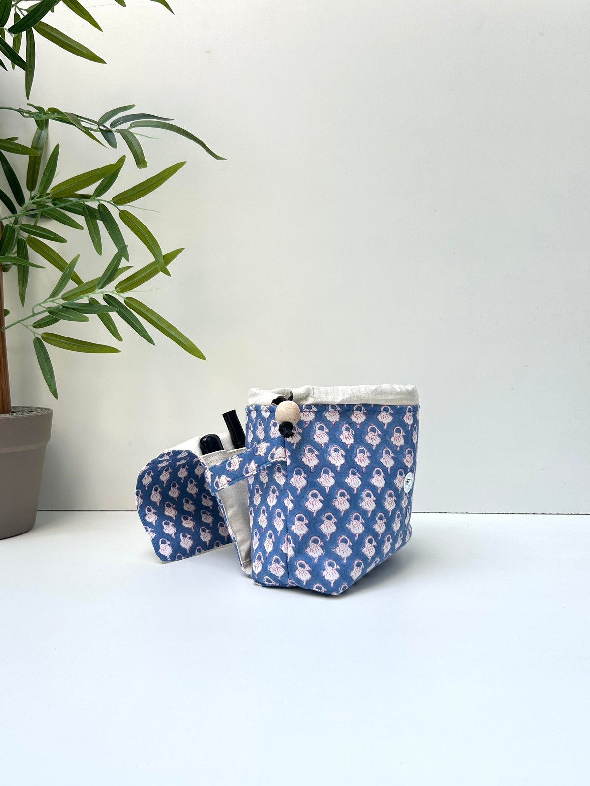 Blue Meadow Cotton Mini Karrier Makeup Pouch