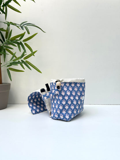 Blue Meadow Cotton Mini Karrier Makeup Pouch