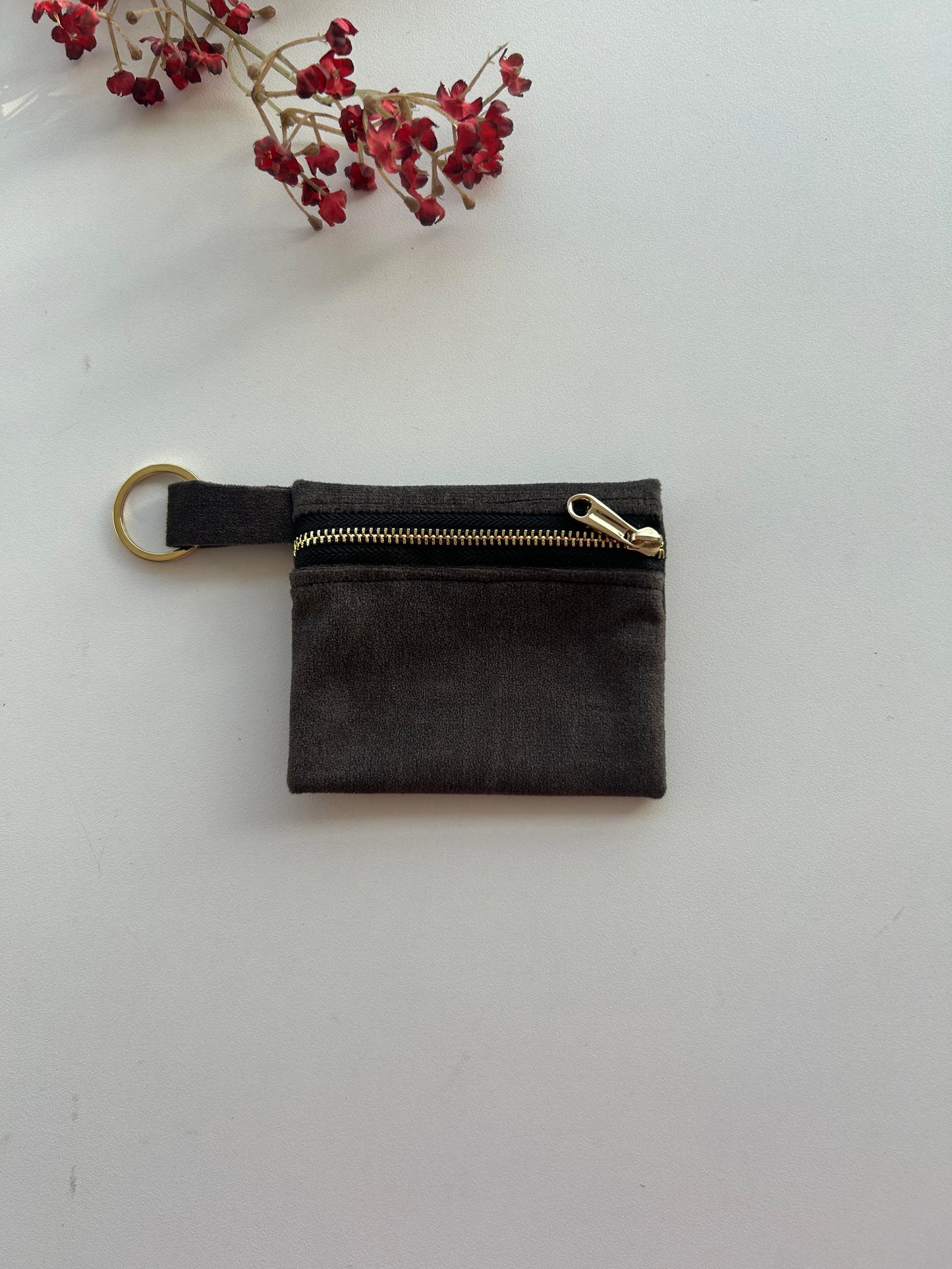 Charcoal Grey Suede Keychain Pouch