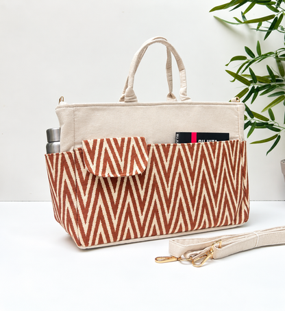 Work-to-Weekend Tote Bag – Laptop Tote for Women | White - Cocoa Chevron