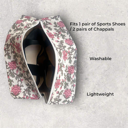 Cotton Shoe Cover / Footwear Bag - Pink Petal